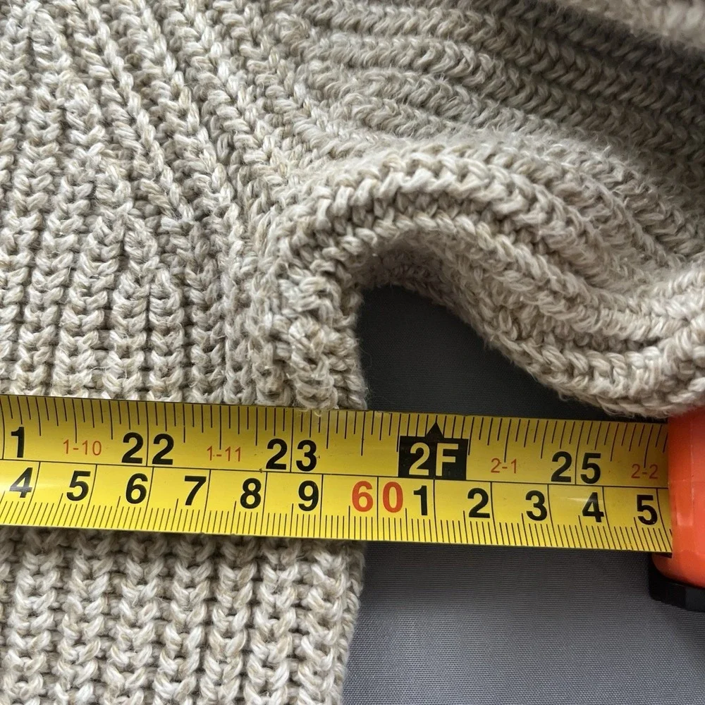 VTG Eddie Bauer Pullover Henley Knit Sweater Beige Men's L 100% Cotton Heavy